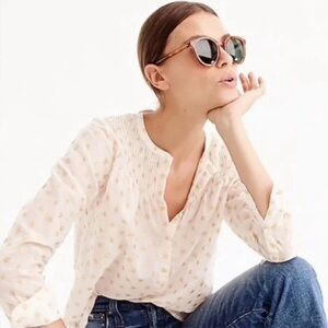 J.Crew Gold Star Print Sheer Blouse Top Size 6 Ivory Metallic Long Sleeve